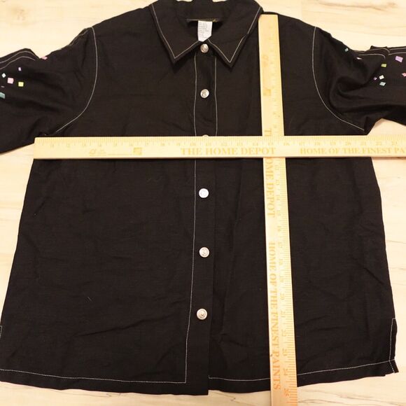 Bob Mackie Women's M Jacket Wearable Art Black Multicolor Squares Linen Blend - Picture 9 of 9